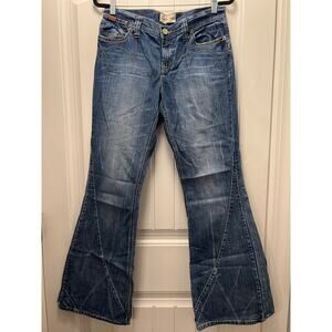 London Jean Women’s Embroidered Low Rise Cotton Flared‎ Denim Jeans Size 10 Blue